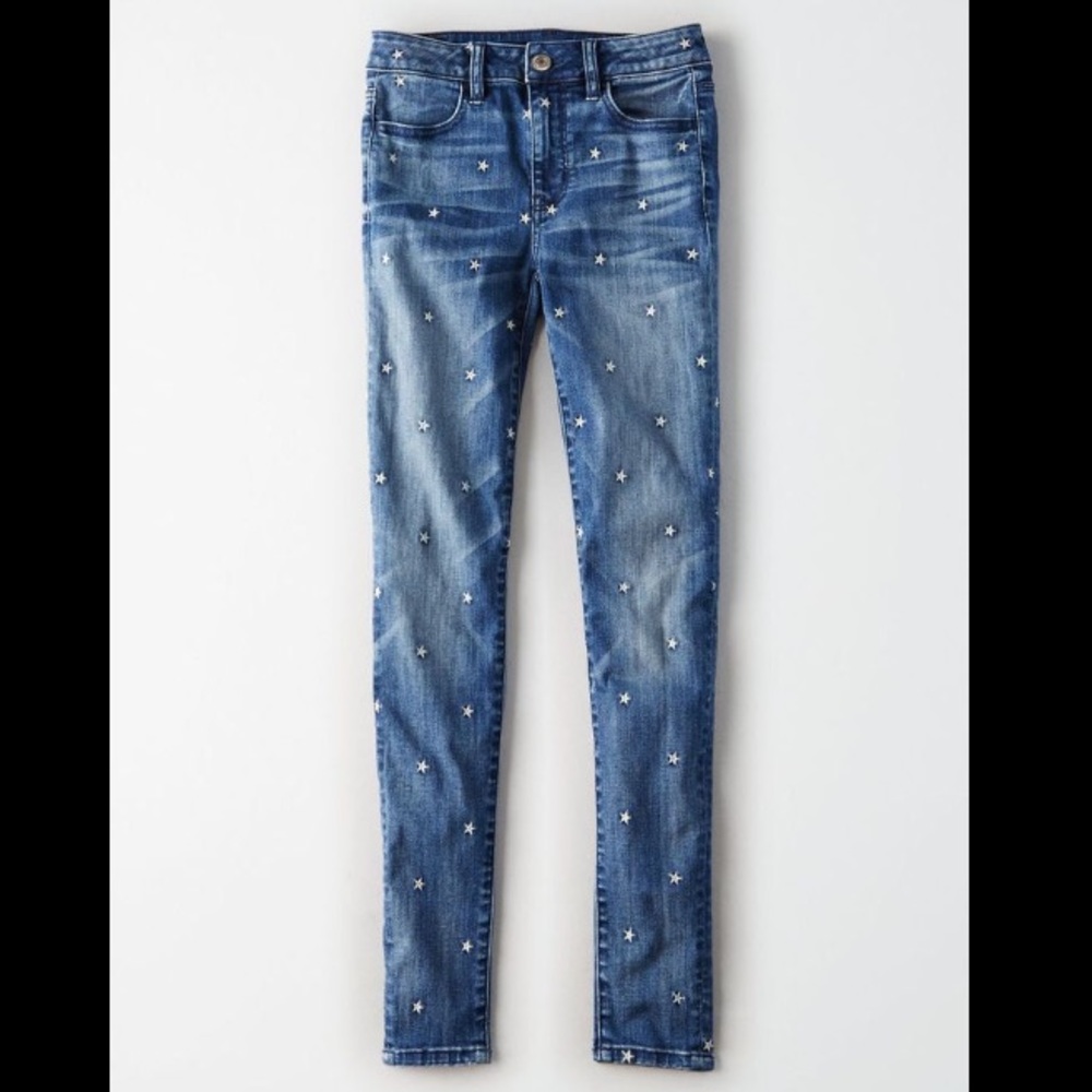 High-waisted embroidered star jegging